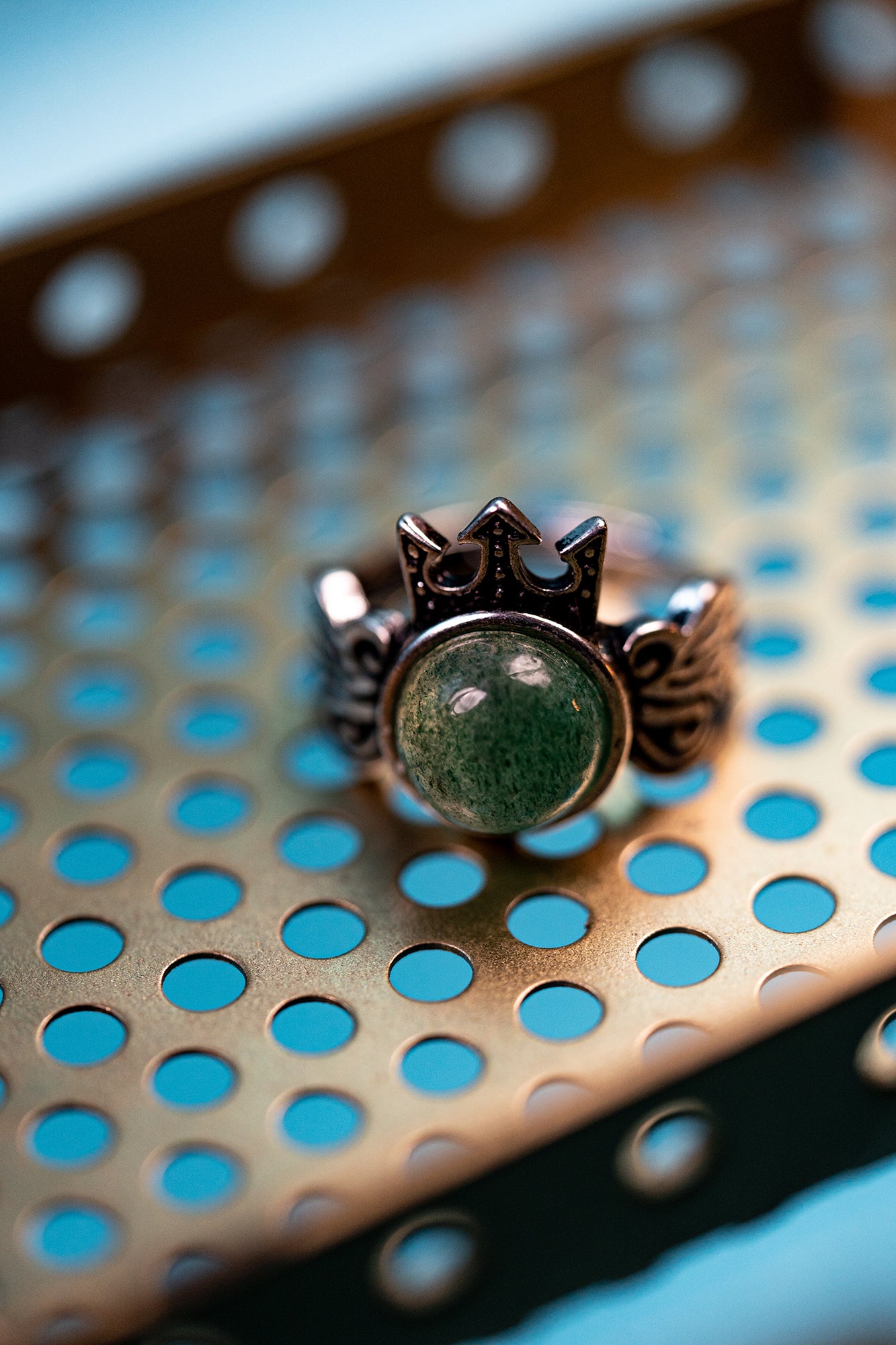 Green Strawberry Quartz Crown Ring