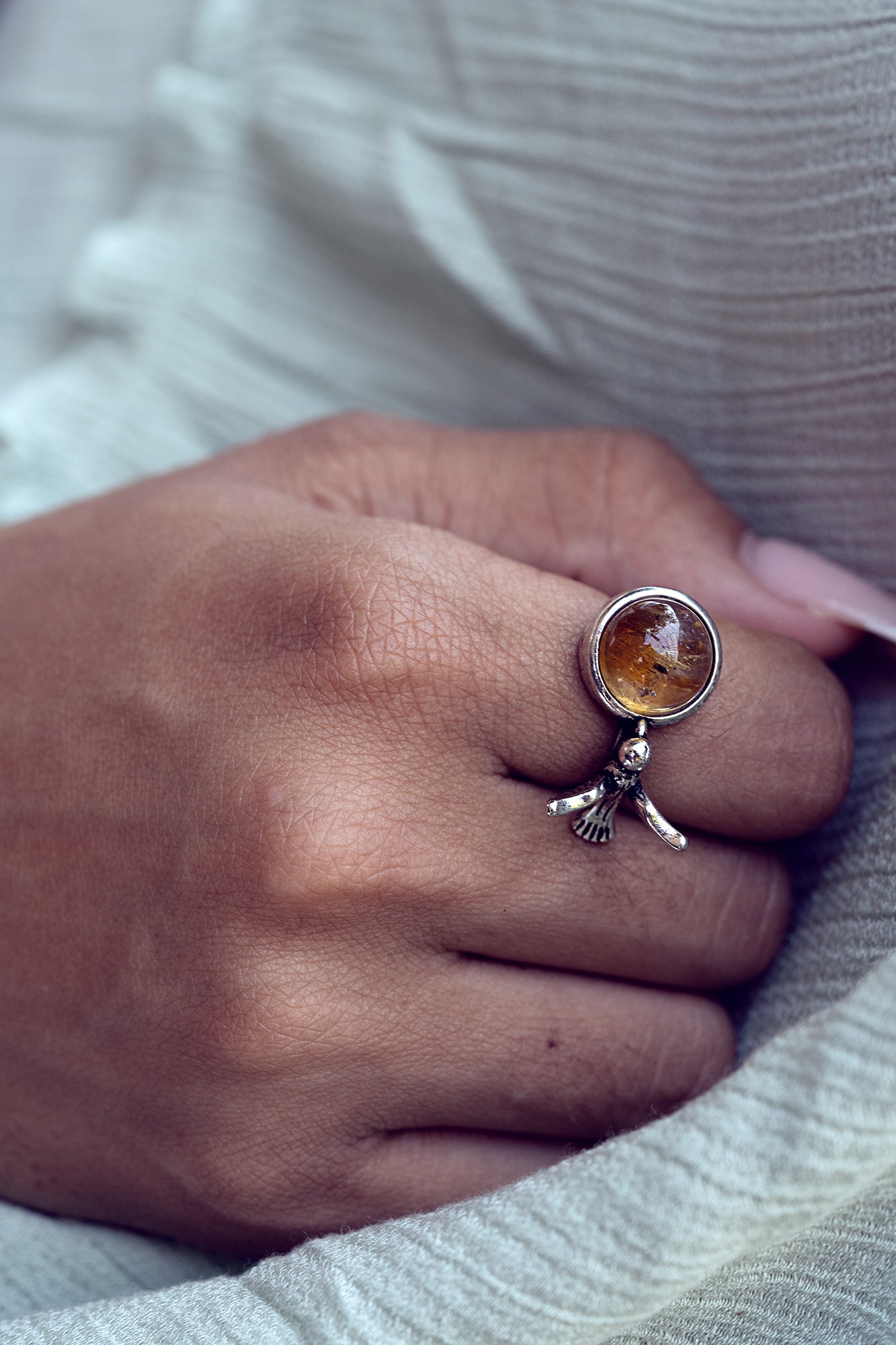 Adjustable Citrine HummingBird Ring